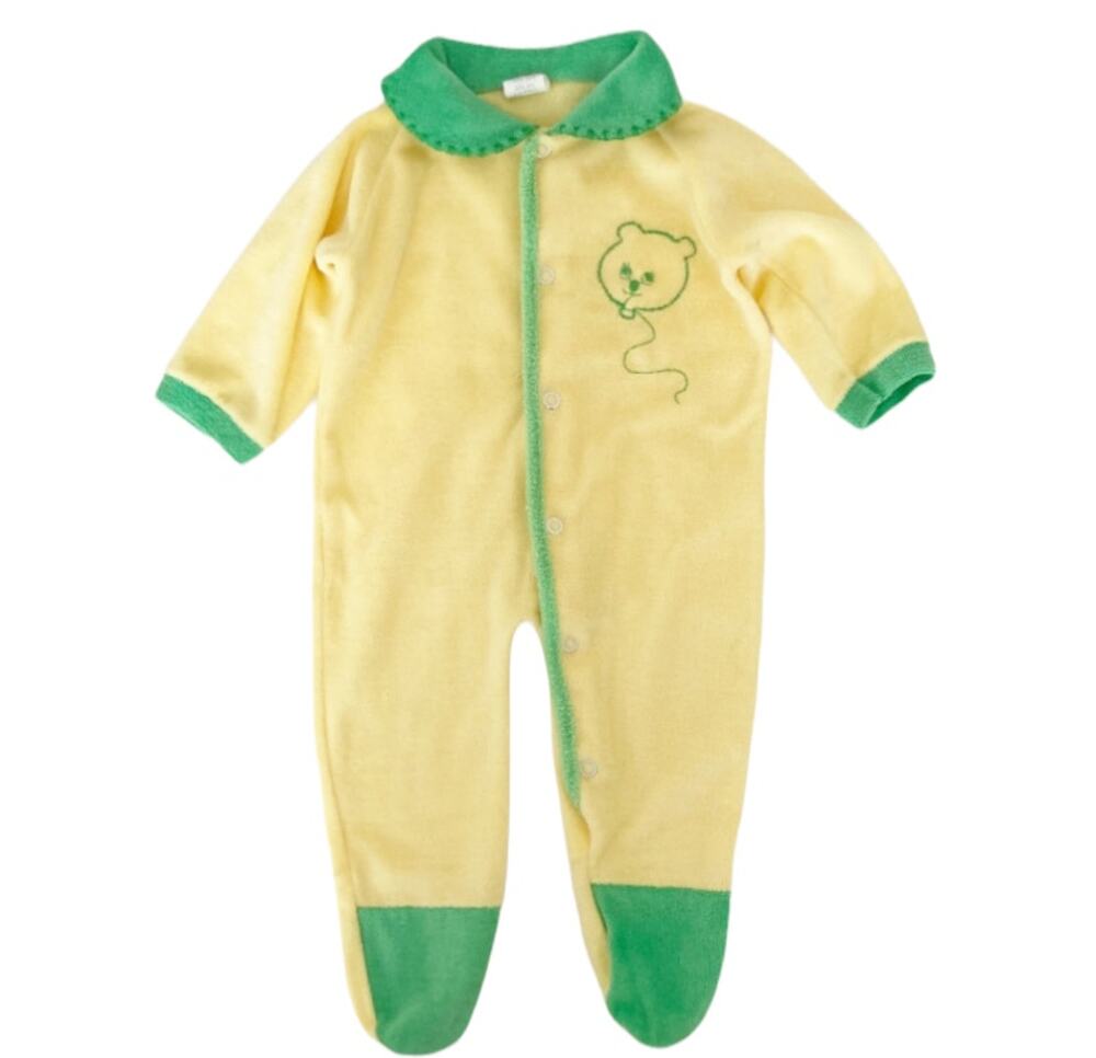 Vintage 80s Trimfit Yellow Green Terrycloth One Piece Footie Outfit 0-10 LB